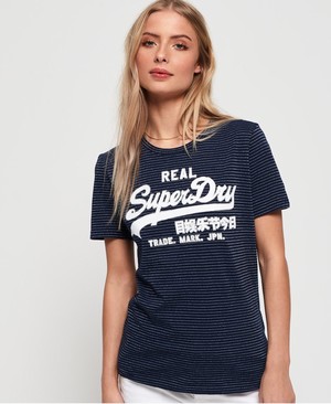 Superdry Vintage Logo Sparkle Stripe Női Pólók Sötétkék/Titán/Csíkok | OGYNR2159